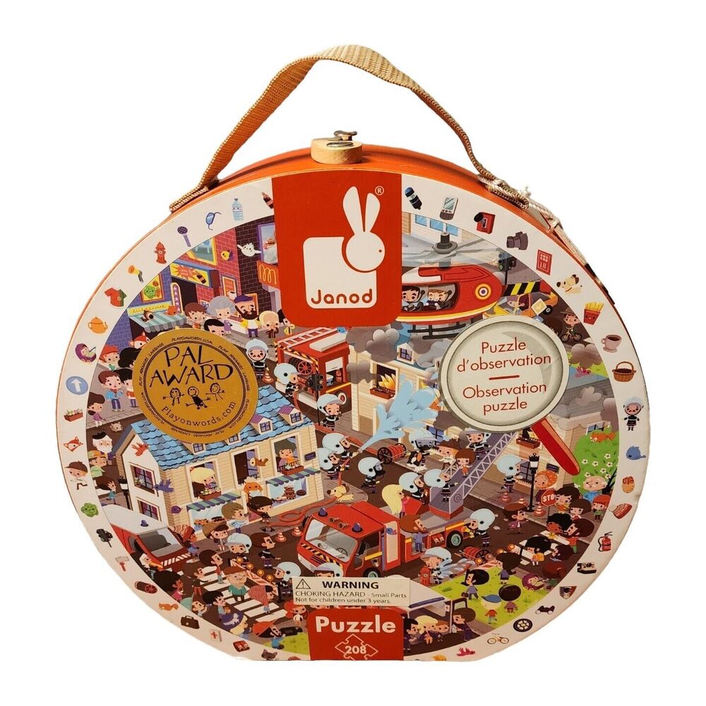 Janod FIREMAN Observation Jigsaw Puzzle PAL Award 208 pc Latching Box